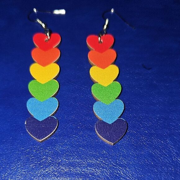 Colorful Heart Drop Earrings - Picture 1 of 2